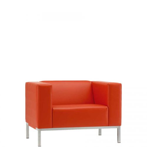 Bright red armchair in a leather finish