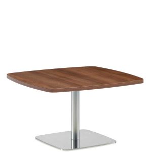 Rectangular coffee table with wooden top and chrome leg and base