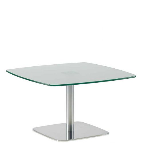 Square glass coffee table with chrome leg and base