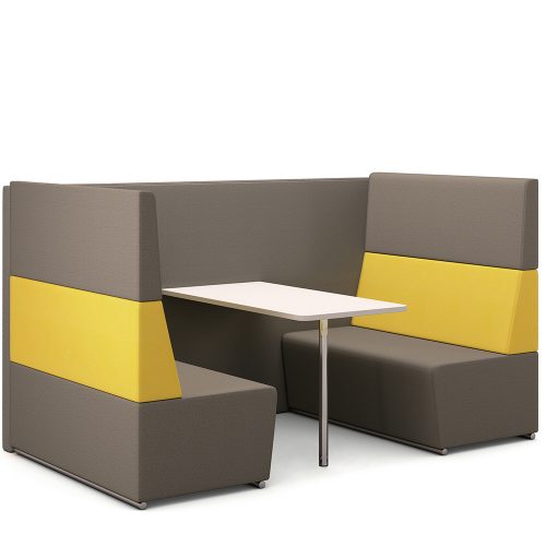 Yellow and brown dining booth seating