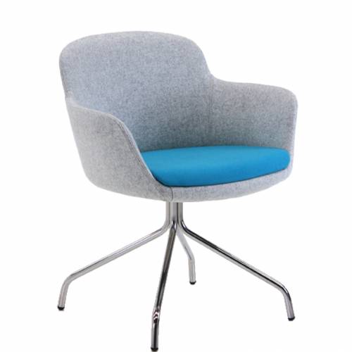 Padded chair with blue seat and grey back and sides