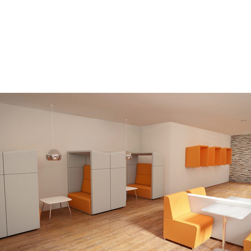 Orange and grey meeting booth pods