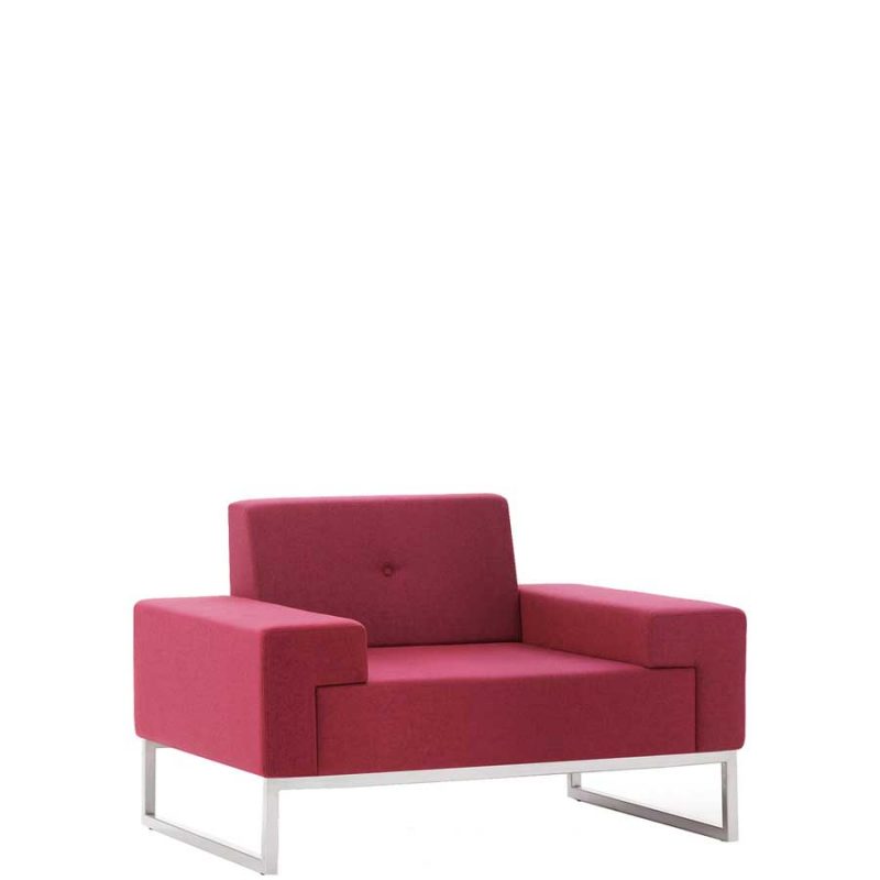 Low armchair upholstered in red