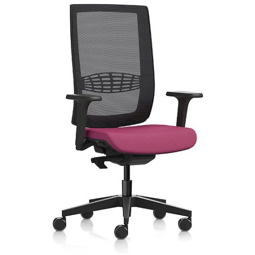 Desk chair with red seat and black mesh back