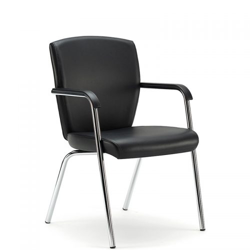 Black leather meeting chair with chrome legs