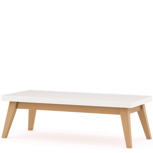 Rectangular white table with wooden legs