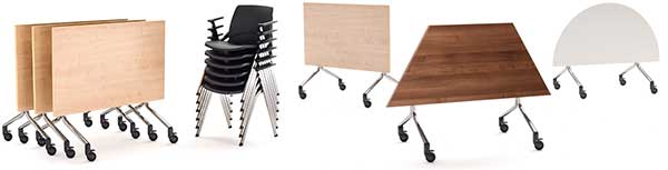 Folding modular tables on wheels