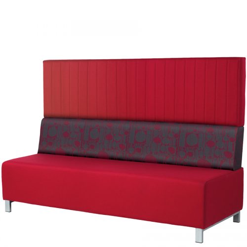 High backed red three seater sofa