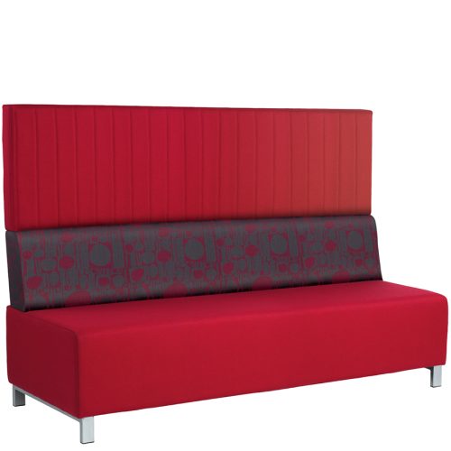 High backed red three seater sofa