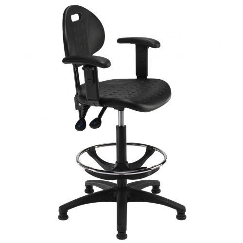 Black industrial draughtman chair with adjustable arms
