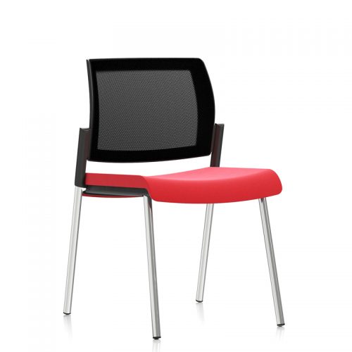 Red meeting chair with red seat and black mesh back