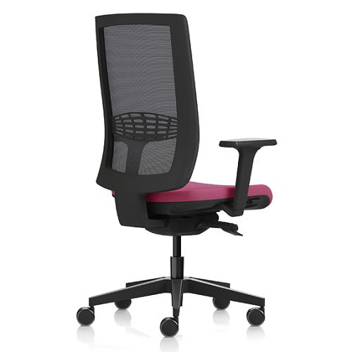 Desk chair with red seat and black mesh back