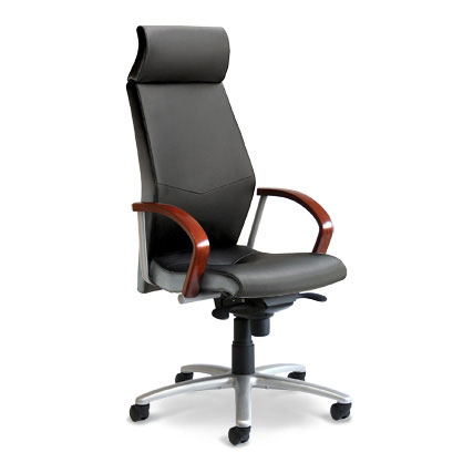 Black executive chair with wooden arms