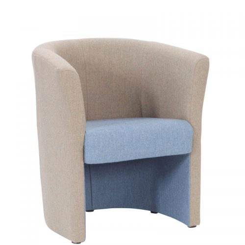 Armchair with blue seat and beige rounded back and sides