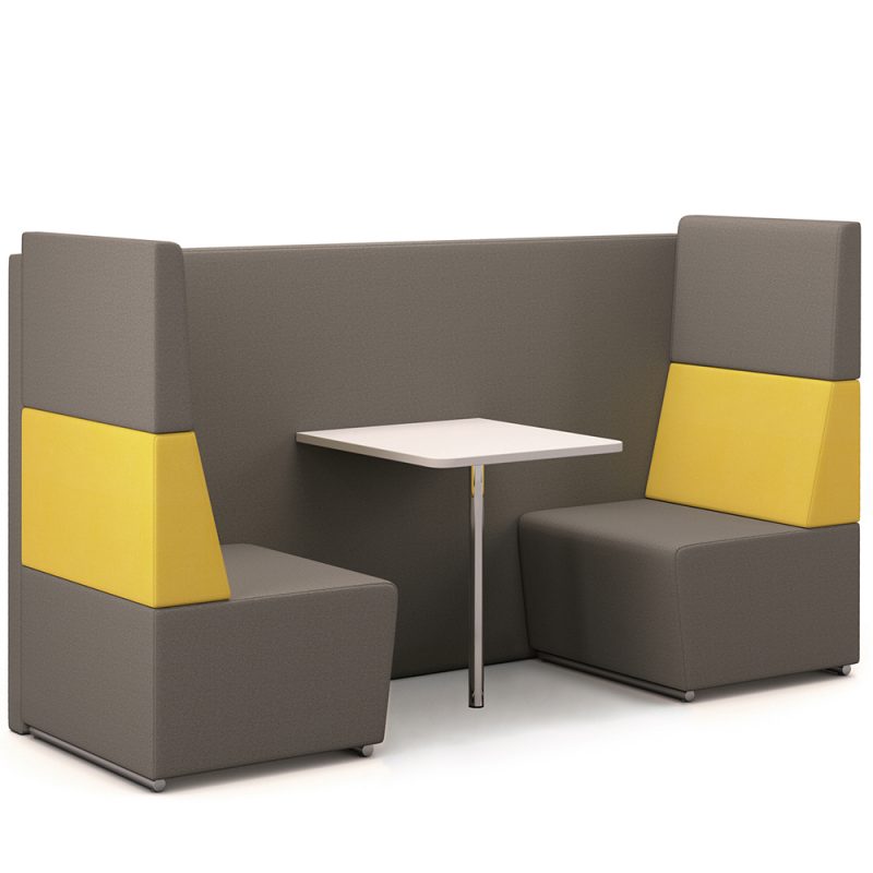 Yellow and grey high backed banquette seating