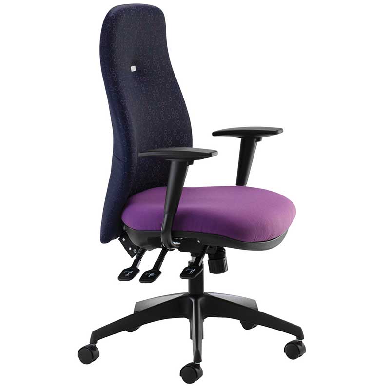 Office operator and task chairs Purple and dark blue desk chair with black arms
