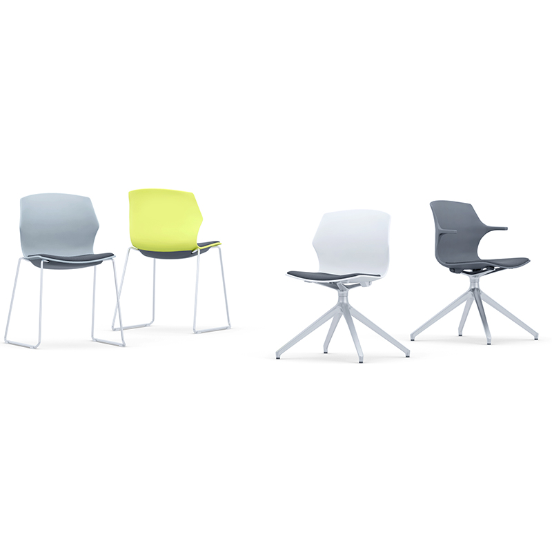 Four Pimlico chairs in light grey, yellow, white and dark grey