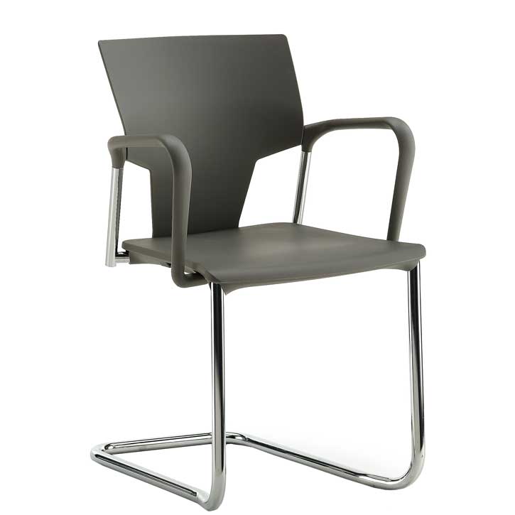 Office chair with black seat, black back and chrome cantilever base