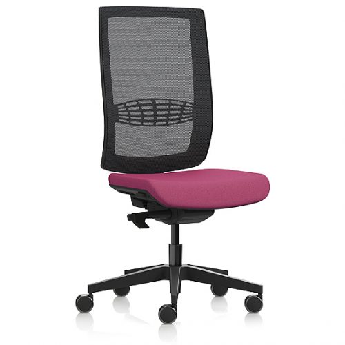Desk chair with red seat and black mesh back