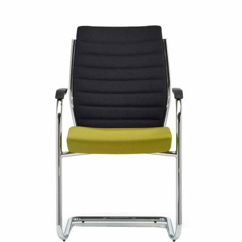 Meeting chair with lime green seat, black back and chrome cantilever base