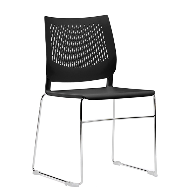 Black stacking chair with chrome base
