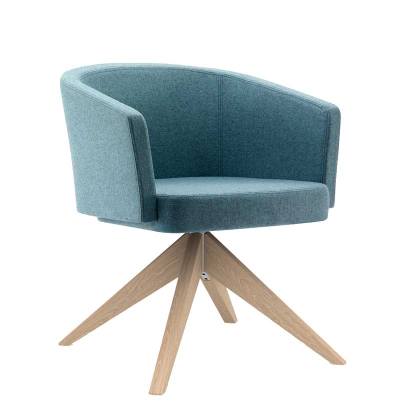 Blue-grey padded chair with wooden legs