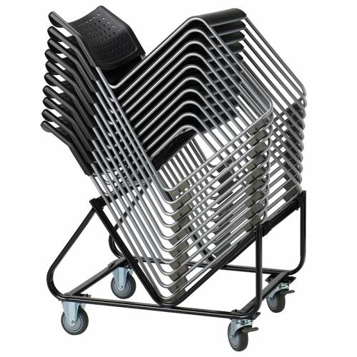 React stacking chair trolley with several chairs stacked on it