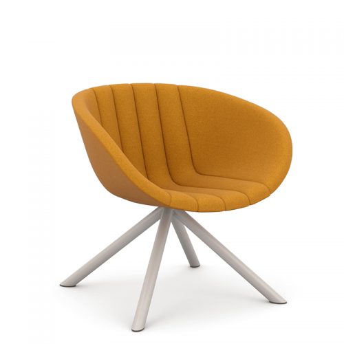 Orange tub chair with white legs