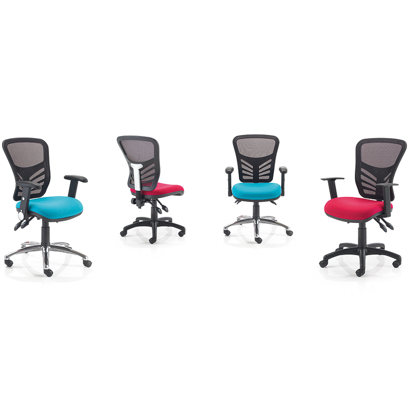 Four swivel chairs with mesh backs