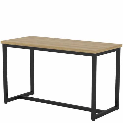High table with wooden top and black legs