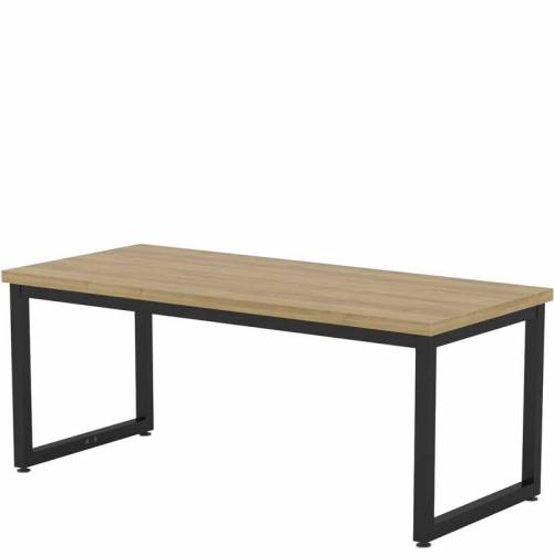 Rectangular table with wooden top and black legs