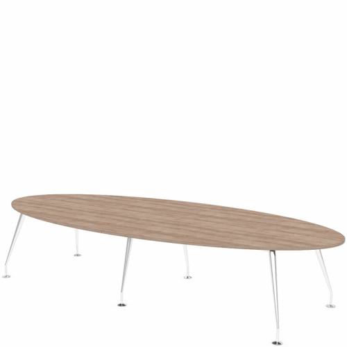 Oval boardroom table with wooden top and six chrome legs
