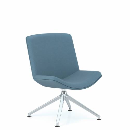 Lounge chair in heather blue fabric with chrome legs