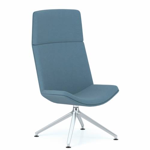 High backed lounge chair in heather blue fabric