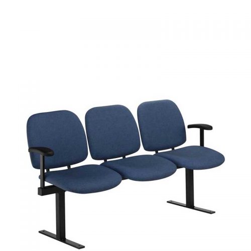 Row of three dark blue seats on a black beam