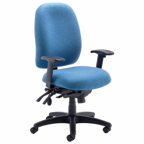 Office swivel chair with blue seat and back