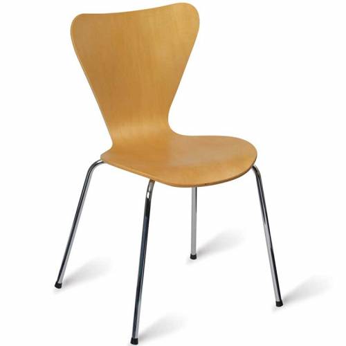 Light wooden cafe chair with chrome legs