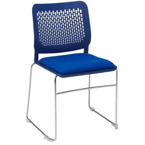 Tryo stacking chair with blue seat, blue back and chrome legs