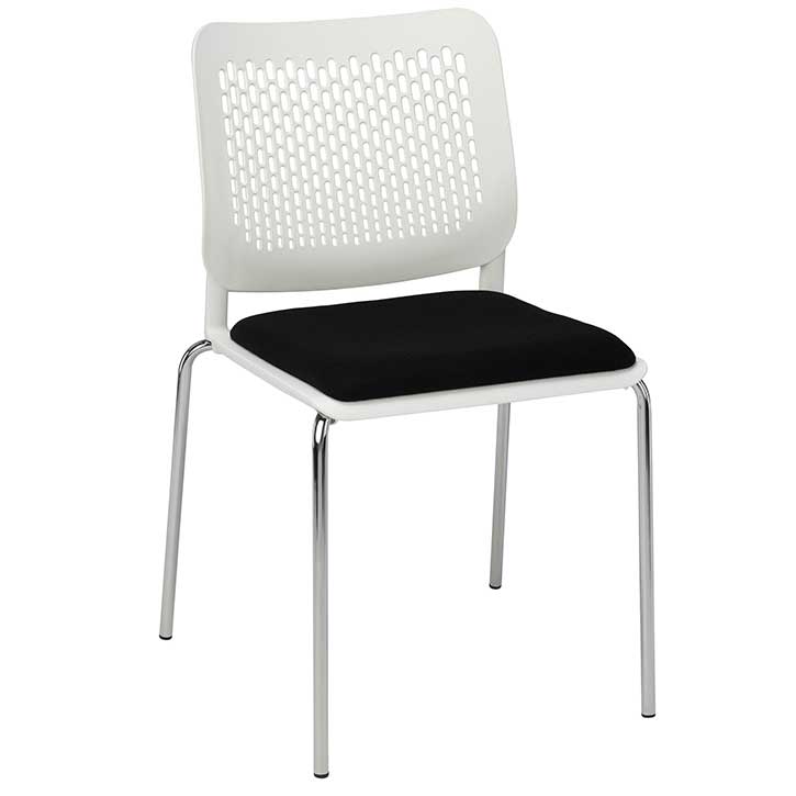 Tryo stacking chair with black seat, white back and chrome legs