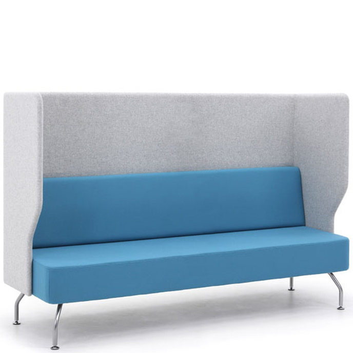 Blue and grey three seater booth
