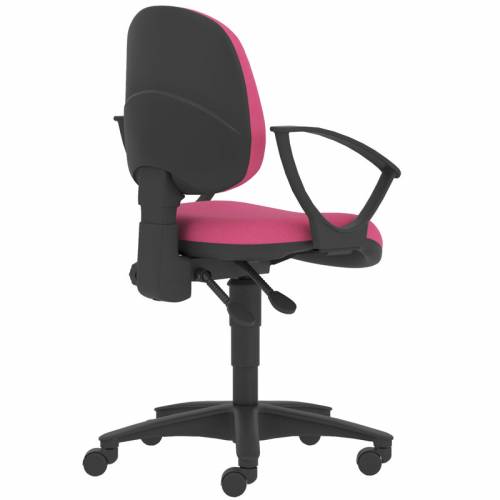 Pink swivel chair with black base and arms