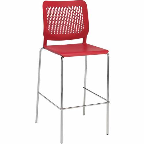 Stackable red stool with red back and chrome legs
