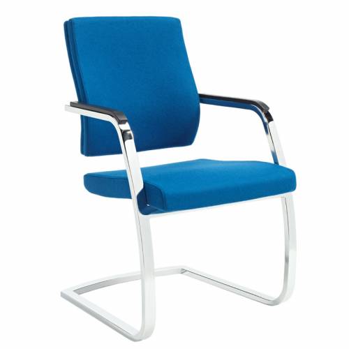 Bright blue padded chair with chrome cantilever base