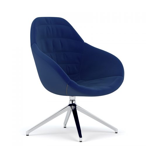 Dark blue tub chair with swivel aluminium base